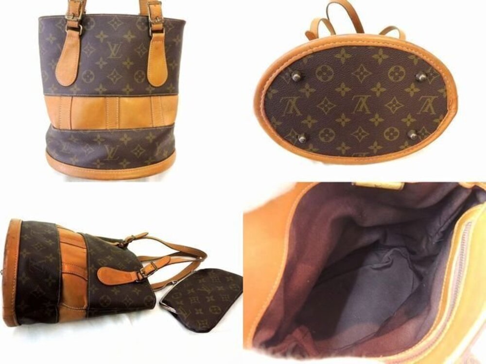 Louis Vuitton Clasp Monogram Bucket Pouch Tote Bag Brown
